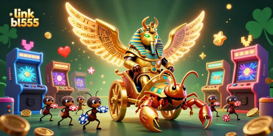 Engage in thrilling action at link bl555, where the golden scarab rides high on jewels amid vibrant gaming excitement.