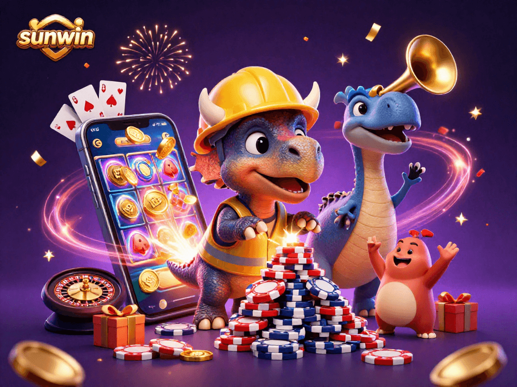 Experience the excitement of sunwin with vibrant slot games and playful dinosaur characters.