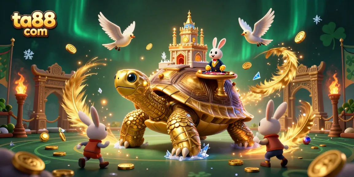 Engage with thrilling games at ta88 com featuring a vibrant casino scene with a golden tortoise.