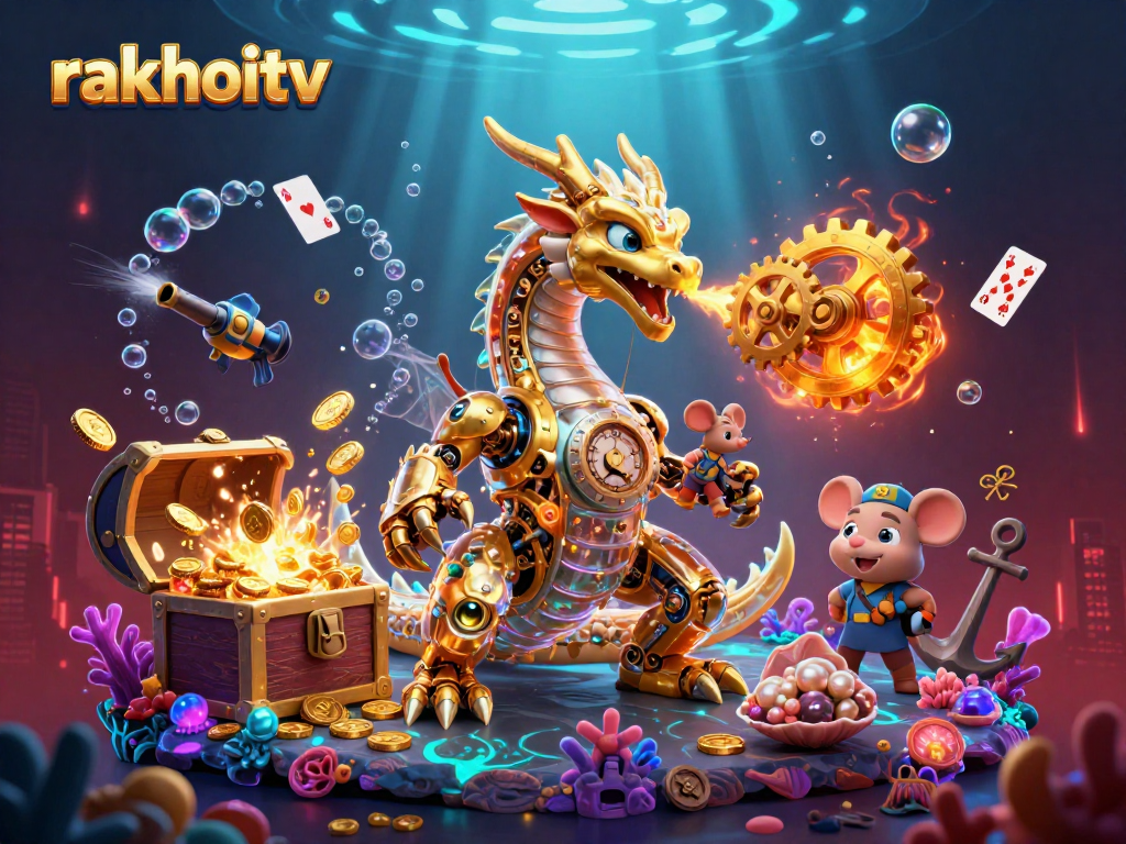 Engage with rakhoitv's vibrant cartoon scene showcasing an exhilarating underwater treasure hunt
