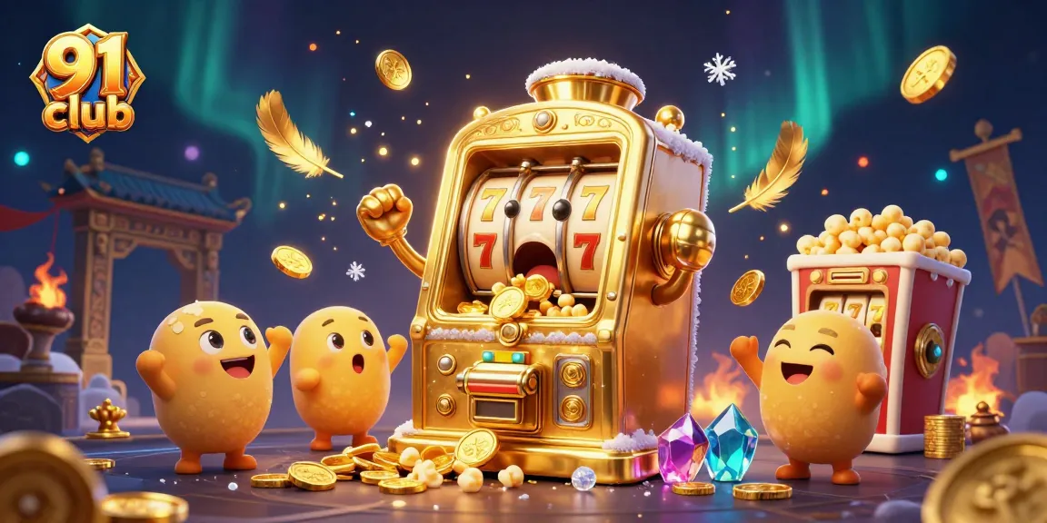 Experience gaming excitement with the 91 club slot machine hitting a jackpot amongst cheering baby slots.