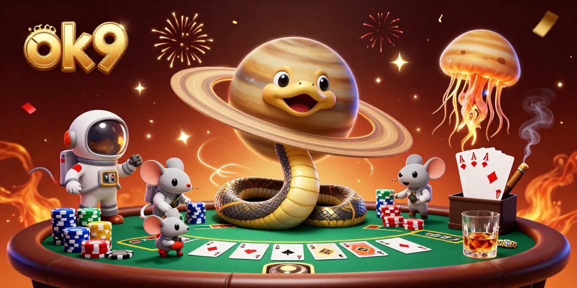 Engage with ok9's vibrant betting experience as cartoon characters gamble on a cosmic roulette