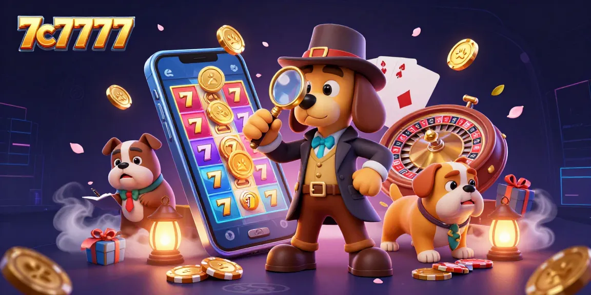 Experience thrilling action with 7c7777 in a vibrant casino scene, showcasing detective characters and exciting games.