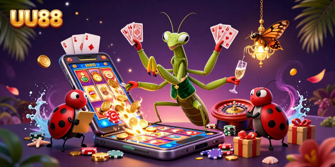 Experience the excitement of UU88 with a dynamic casino scene featuring charismatic characters and vibrant gaming elements.