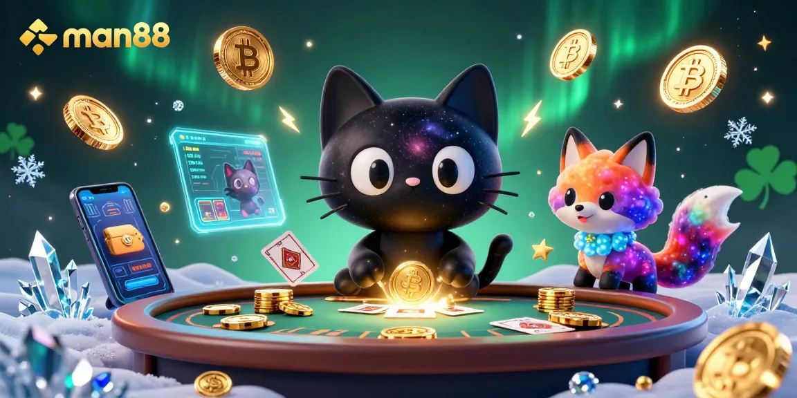 Engage with man88 as a dynamic 3D casino scene featuring captivating characters amidst rich cosmic elements.