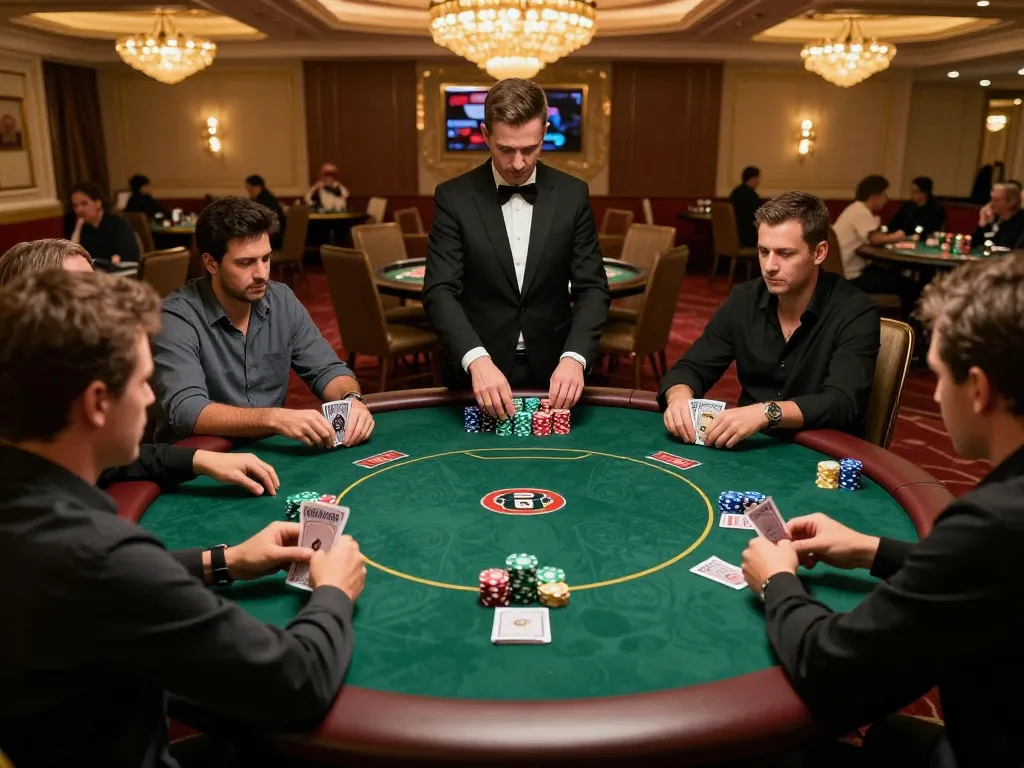 Players engaging in intense poker game at https://sv368com.biz/ casino, showcasing competitive atmosphere and strategy.