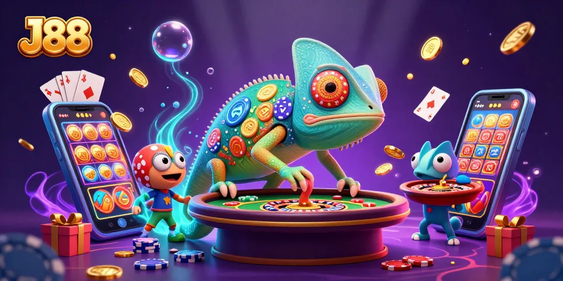 Showcase thrilling gaming action at J88 with vibrant characters and dynamic casino elements.