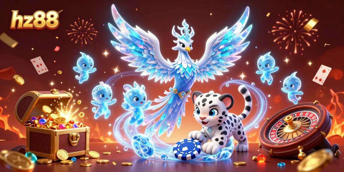 Experience thrilling gaming action at hz88 with a dazzling 3D casino illustration featuring dynamic characters and rich game elements.