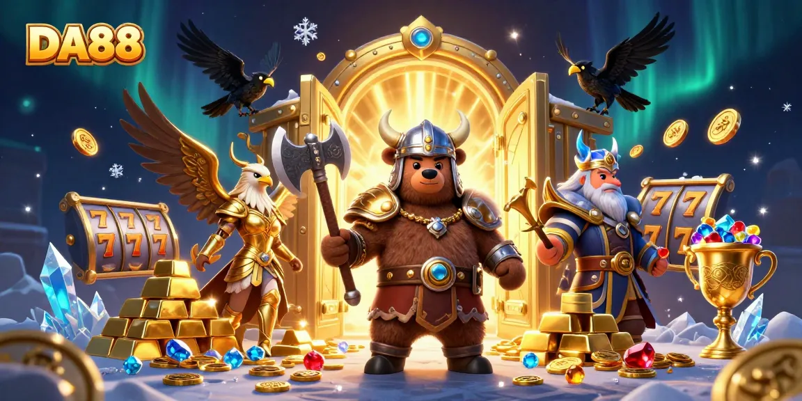 DA88 players spinning luck in a vibrant casino scene filled with treasures and excitement.