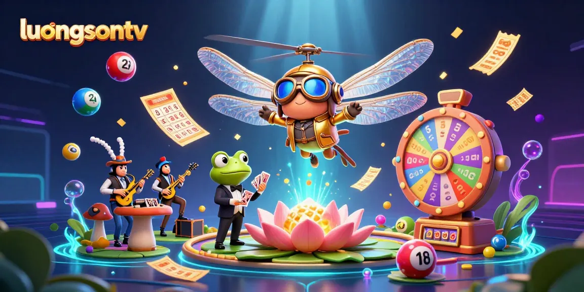 Experience live gaming excitement with Luongsontv's vibrant casino illustration featuring dynamic lottery elements.