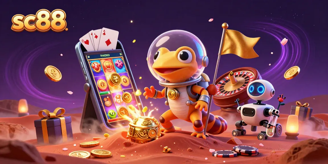 Engage in thrilling gaming at sc88, where a Martian gecko uncovers a golden casino adventure.