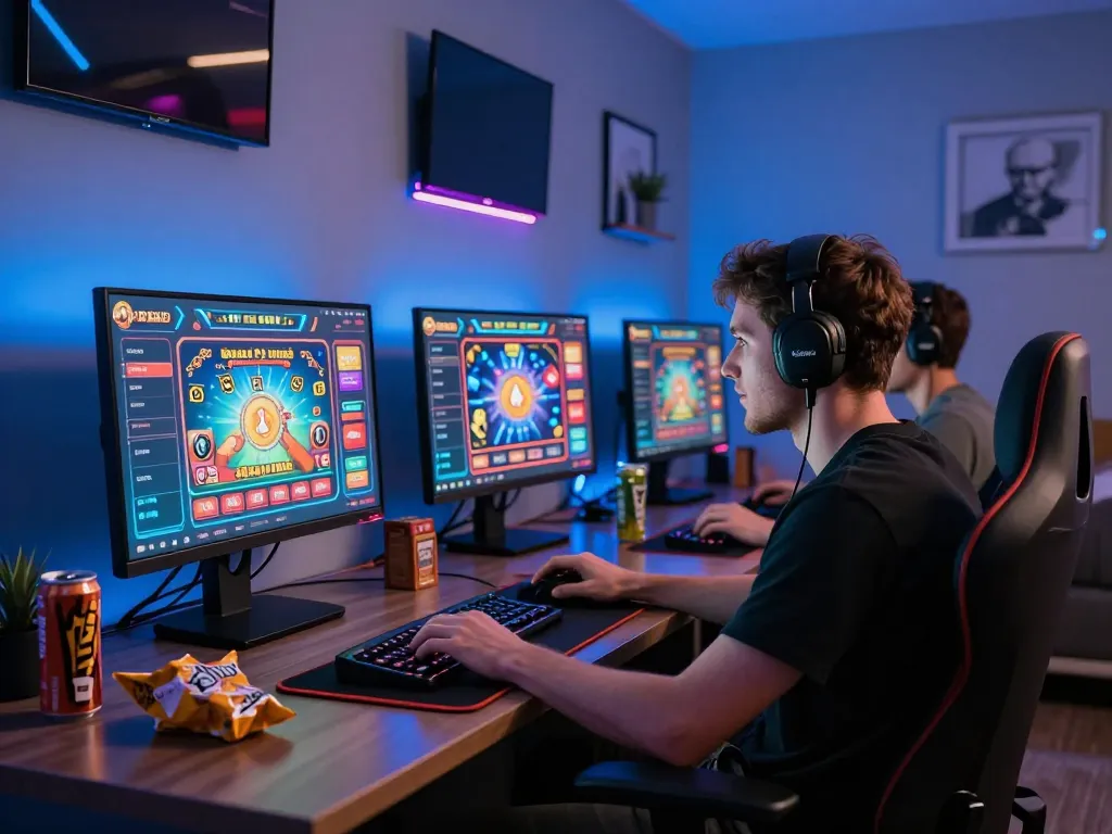 Enthusiastic player gaming at computer showcasing online betting features at https://luck8g.net