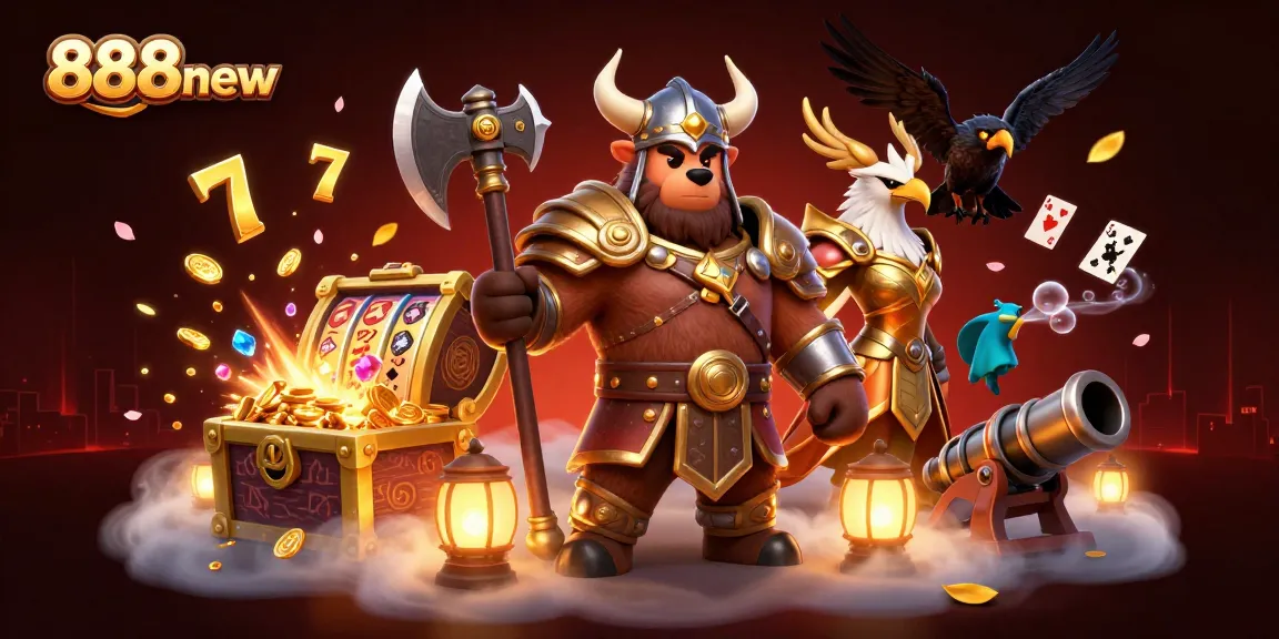 Experience thrilling slot adventures with 888new's immersive 3D cartoon casino scene featuring dynamic characters and game elements.