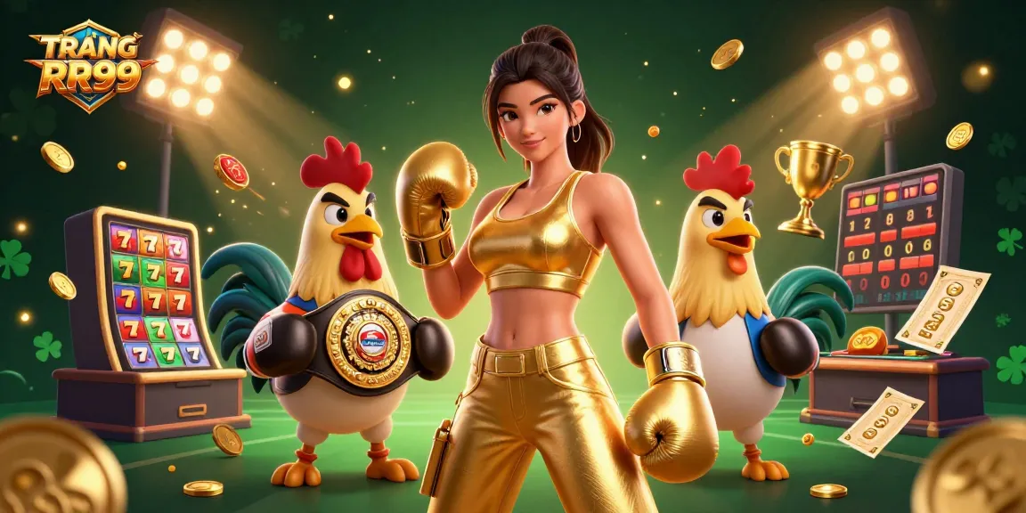 Experience TRANG CHỦ RR99 with vibrant casino elements and characters in a dynamic illustration.