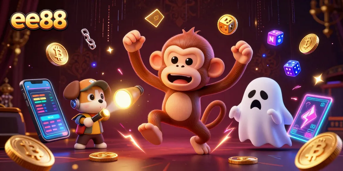 Engage with ee88's captivating 3D casino scene featuring a playful ghost and golden treasures.