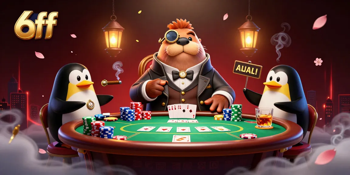 6ff betting action with a jolly walrus bluffing at an underwater poker table.
