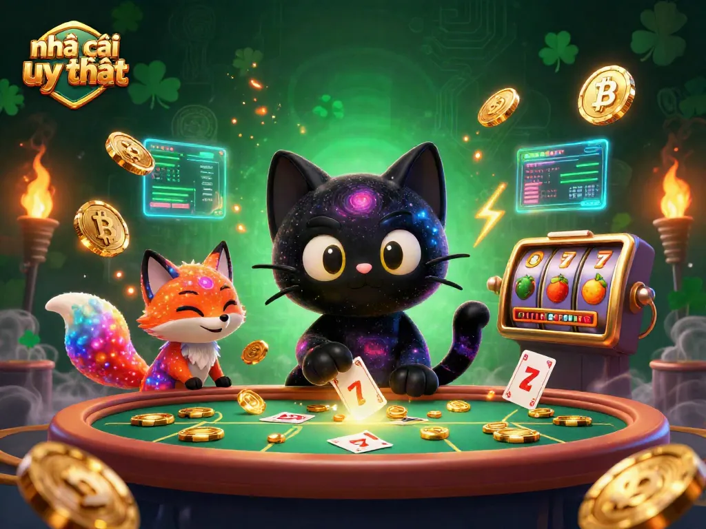 Engage with the finest nhà cái uy tín featured in a cosmic casino scene full of excitement.