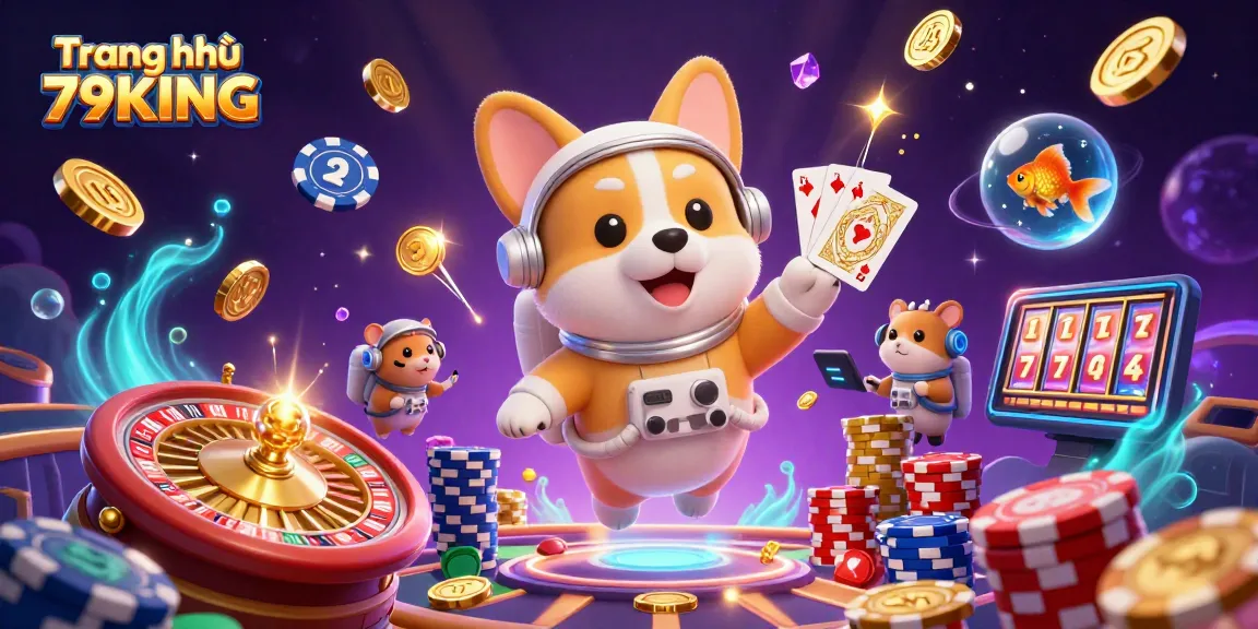 Immerse in Trang chủ 79KING's thrilling space casino with an astronaut corgi and sparkling gems.