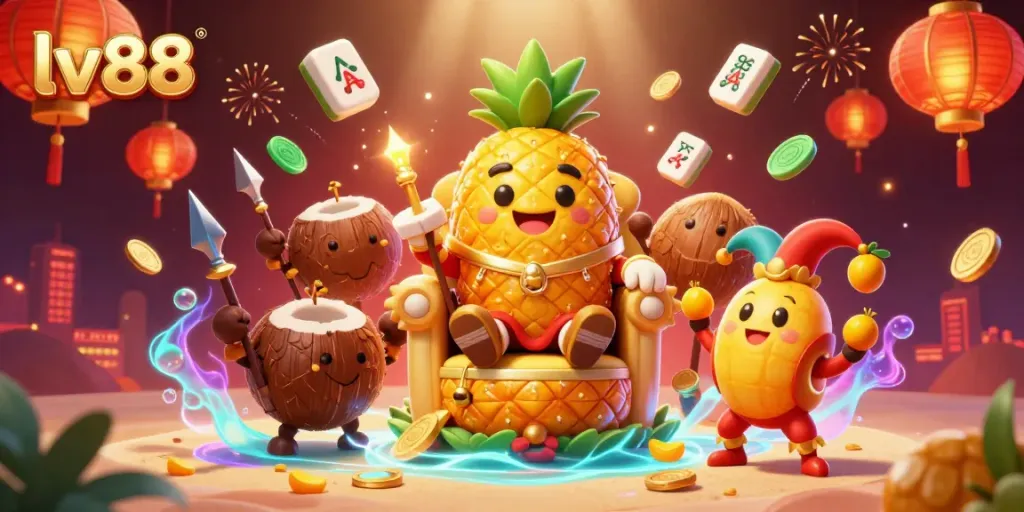 Experience exciting gameplay at lv88 with a vibrant 3D scene featuring a golden pineapple king and dynamic elements.
