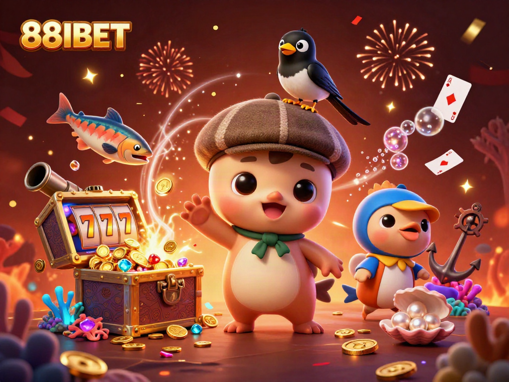 Win big with immersive 88IBET casino experience surrounded by playful Nessie and treasures.