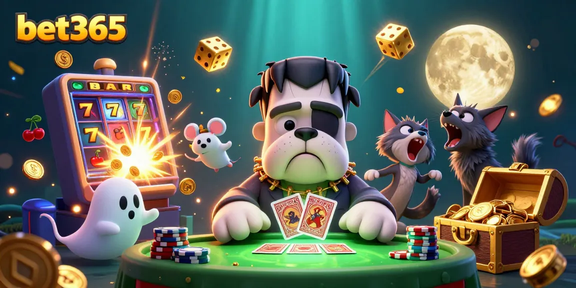 Experience thrilling bets with bet365; a spooky casino scene featuring a monster dealer and rich visuals.
