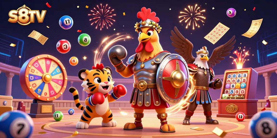 S8TV offers dynamic live sports betting action with a vibrant 3D illustration featuring engaging characters and elements.