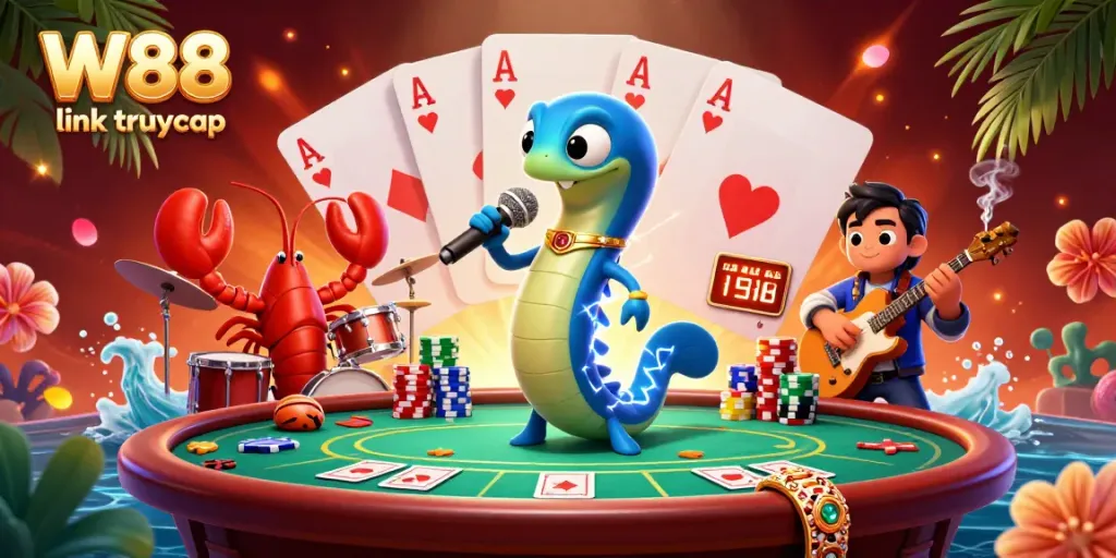 Experience thrilling gameplay with W88 link truy cập featuring an electric eel DJ at an underwater casino.