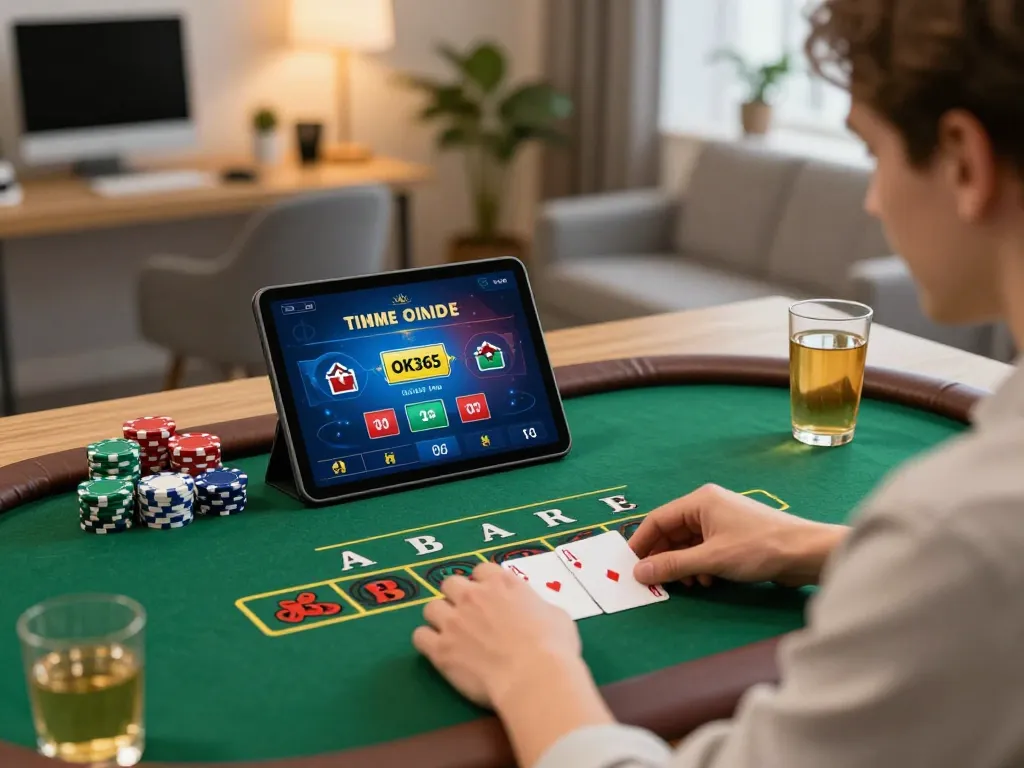 Player engaging in live blackjack on OK365 tablet, showcasing strategic gameplay experience