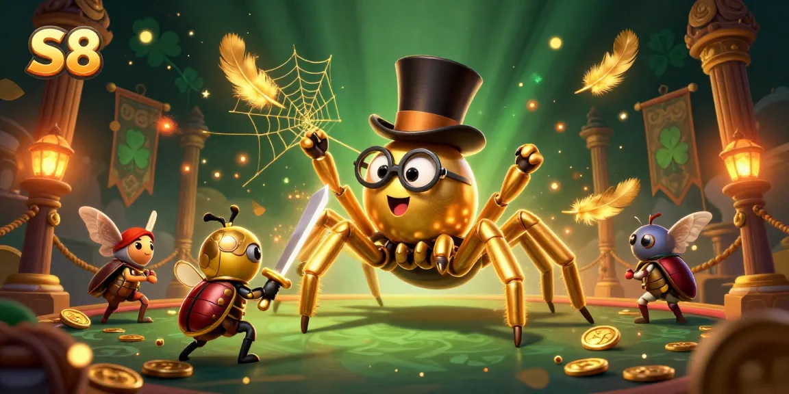 S8 players engage in thrilling casino adventures with unique characters amidst shimmering gold and exciting games.