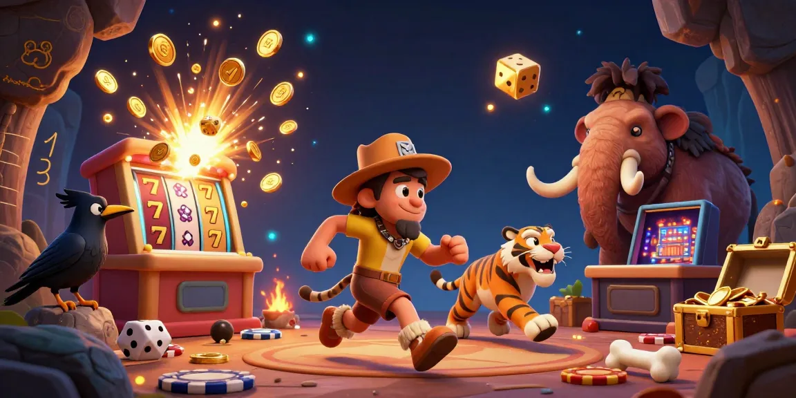 Xoilac showcases a lively prehistoric casino scene with characters engaging in exciting gaming activities.