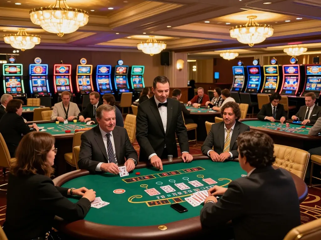 Players enjoying blackjack at a vibrant casino, showcasing 79KING excitement and strategy in action.