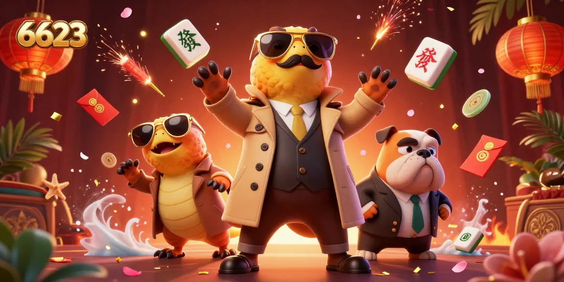 Experience thrilling gameplay at 6623 casino with animated raptors and festive elements in a vibrant lounge.