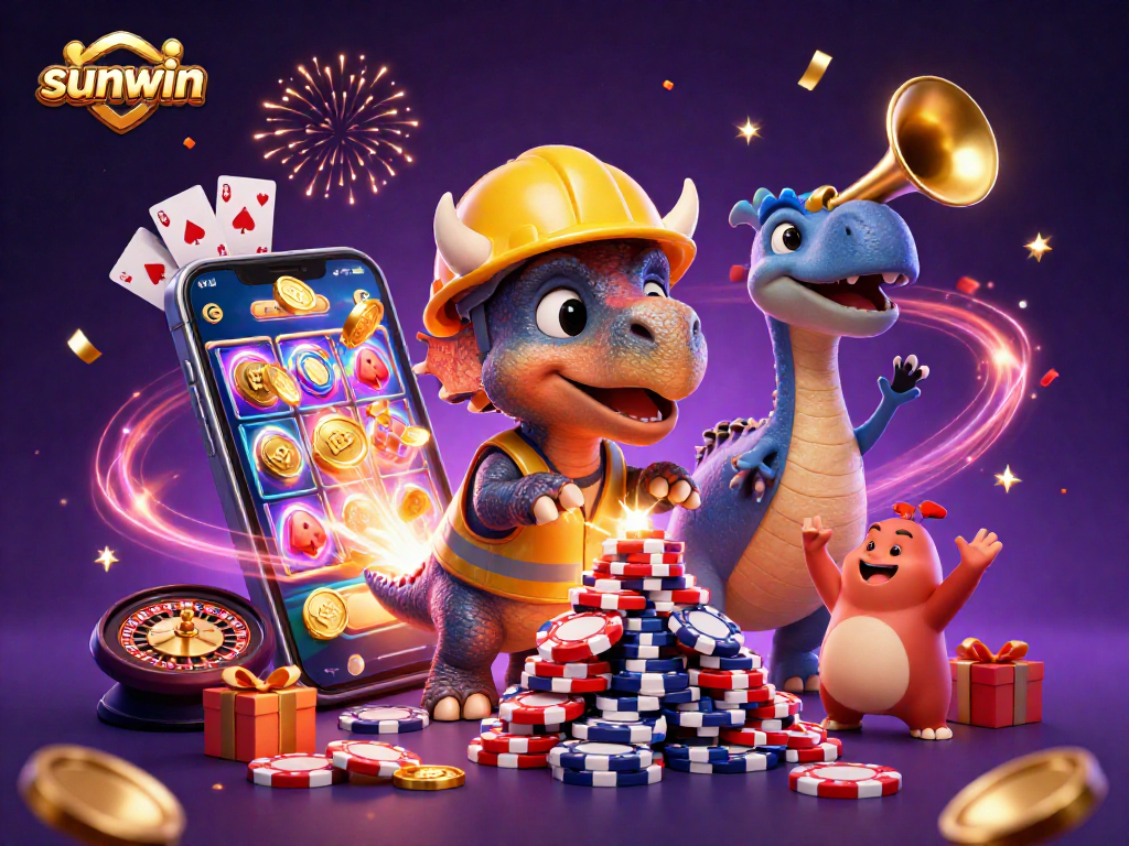 Experience the excitement of sunwin with vibrant slot games and playful dinosaur characters.
