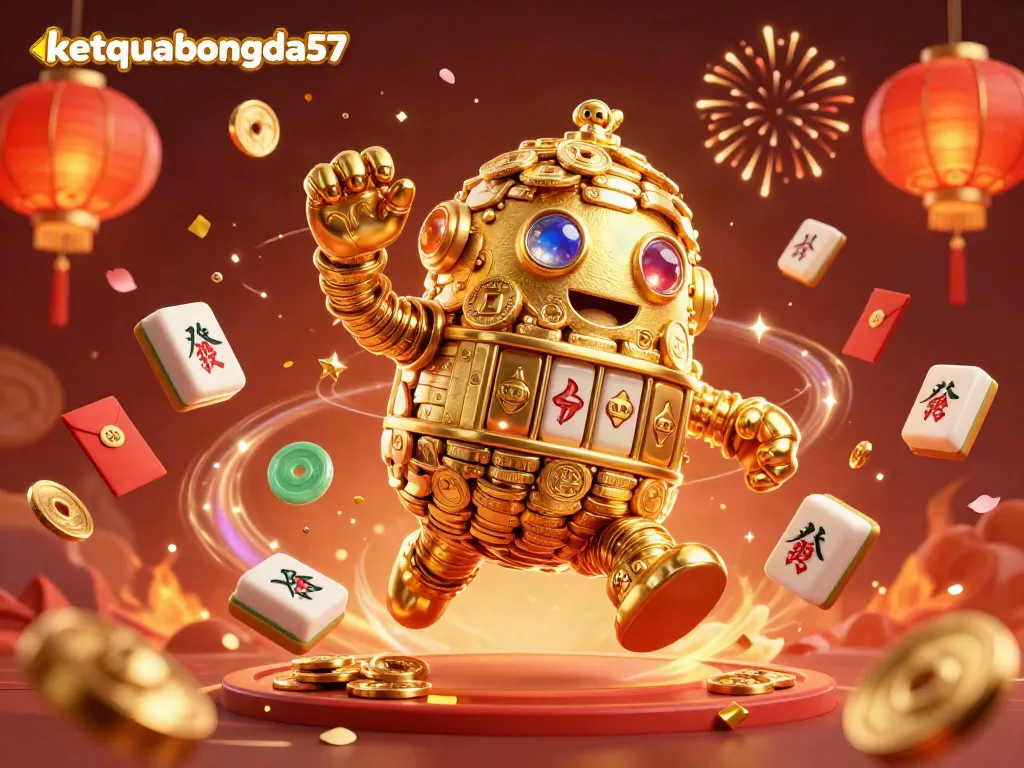 Experience the thrill with ketquabongda57's golden golem in vibrant casino scene.