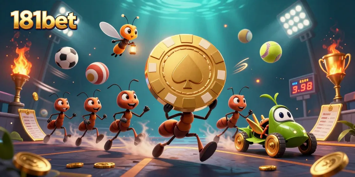 Join the exciting adventure with 181bet's heist-themed illustration, showcasing a lively gambling scene.