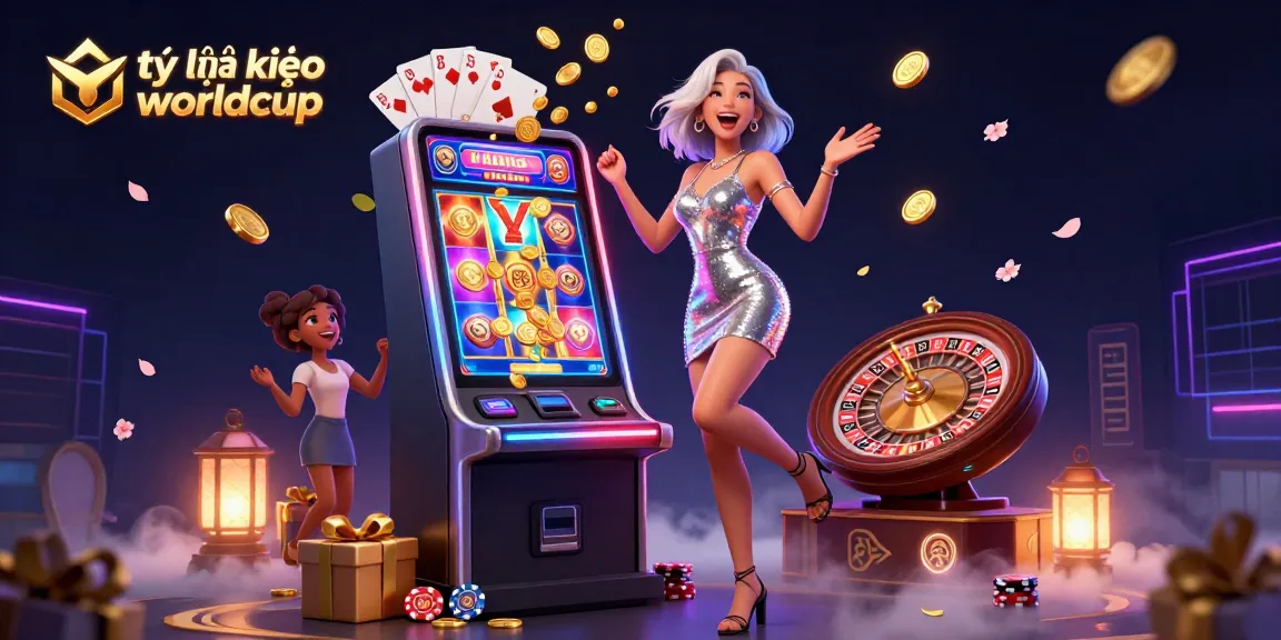 Experience the thrill of tỷ lệ kèo worldcup with a joyful Asian woman celebrating a jackpot in a vibrant casino setting.