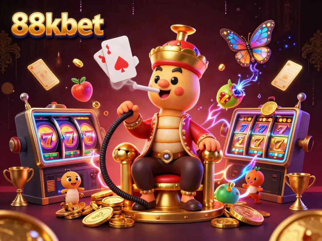 Experience thrilling gameplay with 88kbet, featuring dynamic slots and casino elements in a vibrant scene.