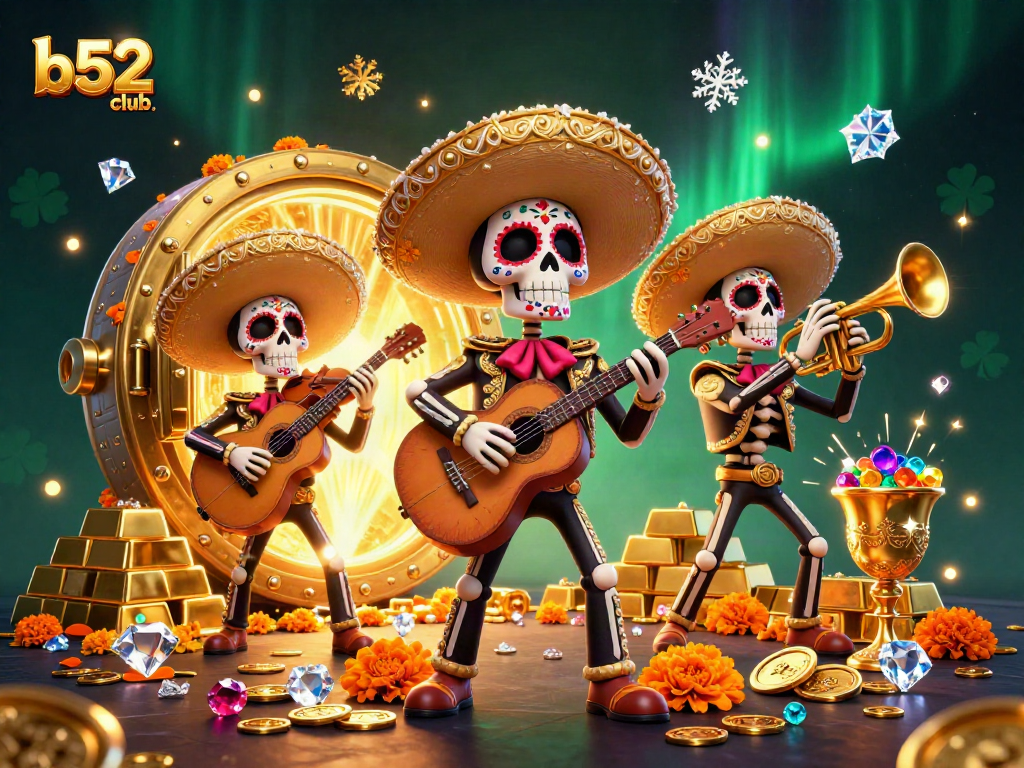 b52club offers thrilling gaming experience with vibrant Day of the Dead mariachi band celebrating fortunes