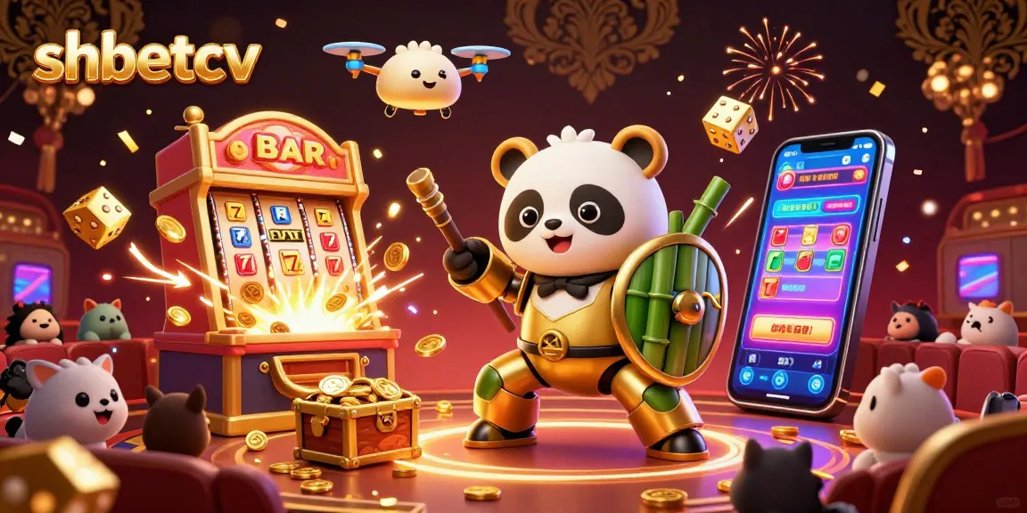 Experience thrilling gameplay at shbetcv with a vibrant 3D casino scene showcasing a golden panda and dynamic game elements.