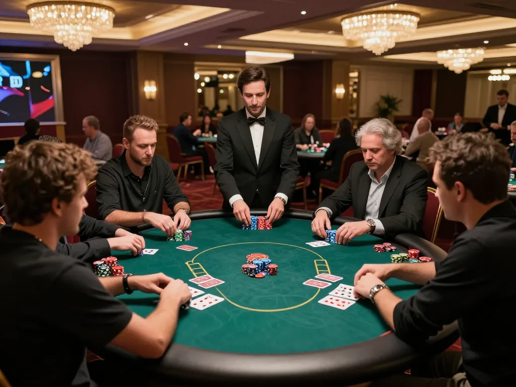 F168 players engaged in an intense poker game at an upscale casino table