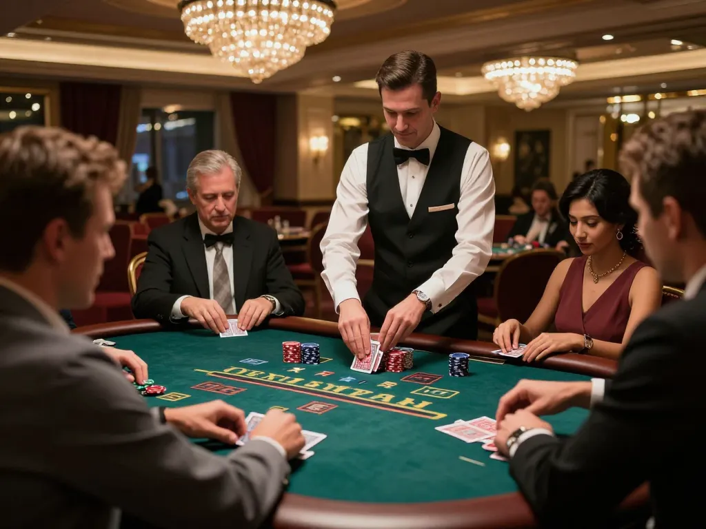 llwin players strategizing at a blackjack table in a luxurious casino atmosphere