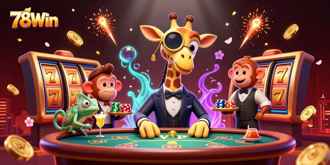 Spin the reels at 78Win with a high-roller giraffe and luxury casino vibes.