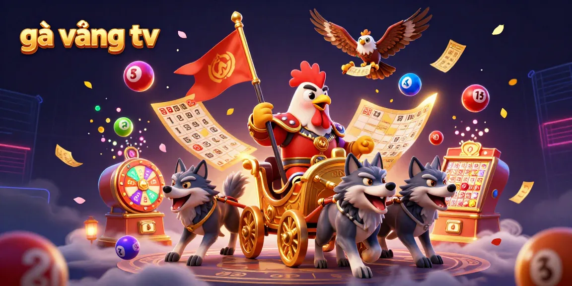 Engage with gà vàng tv in an epic 3D cartoon illustration showcasing a rooster warlord and dynamic gambling elements.