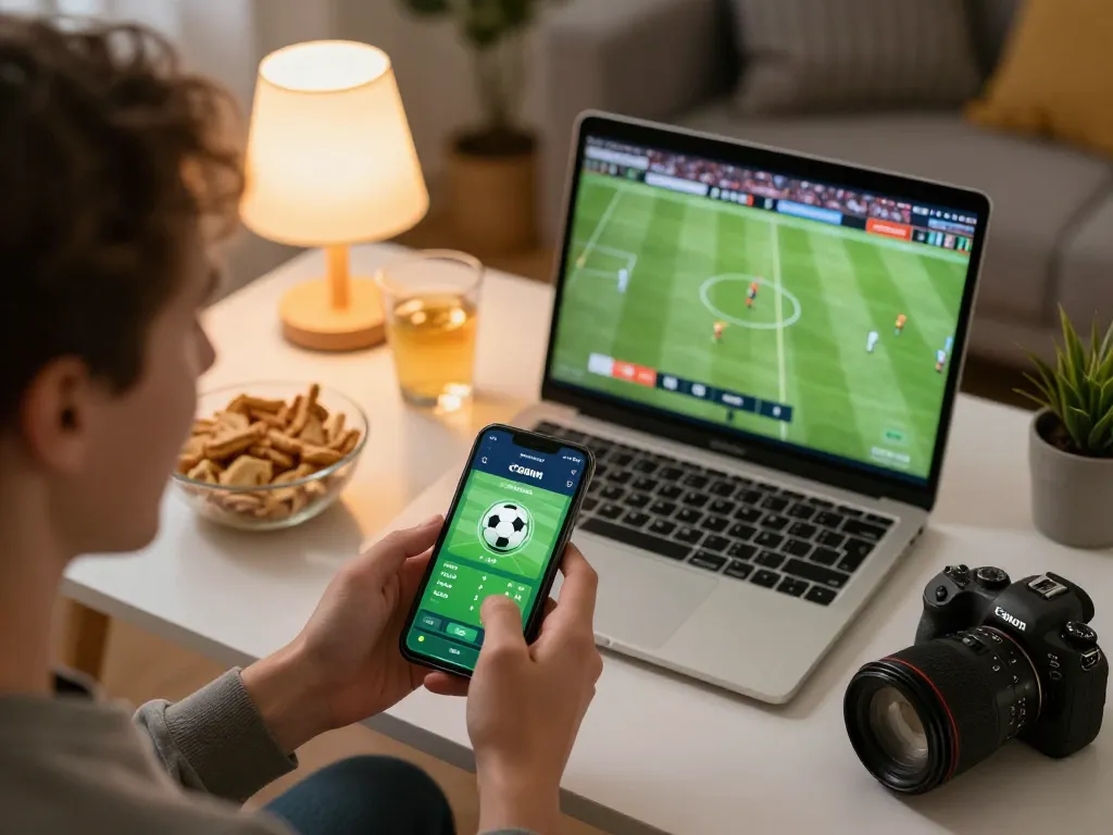Socolive user placing bets while watching live football on a laptop, enhancing online gambling experience.