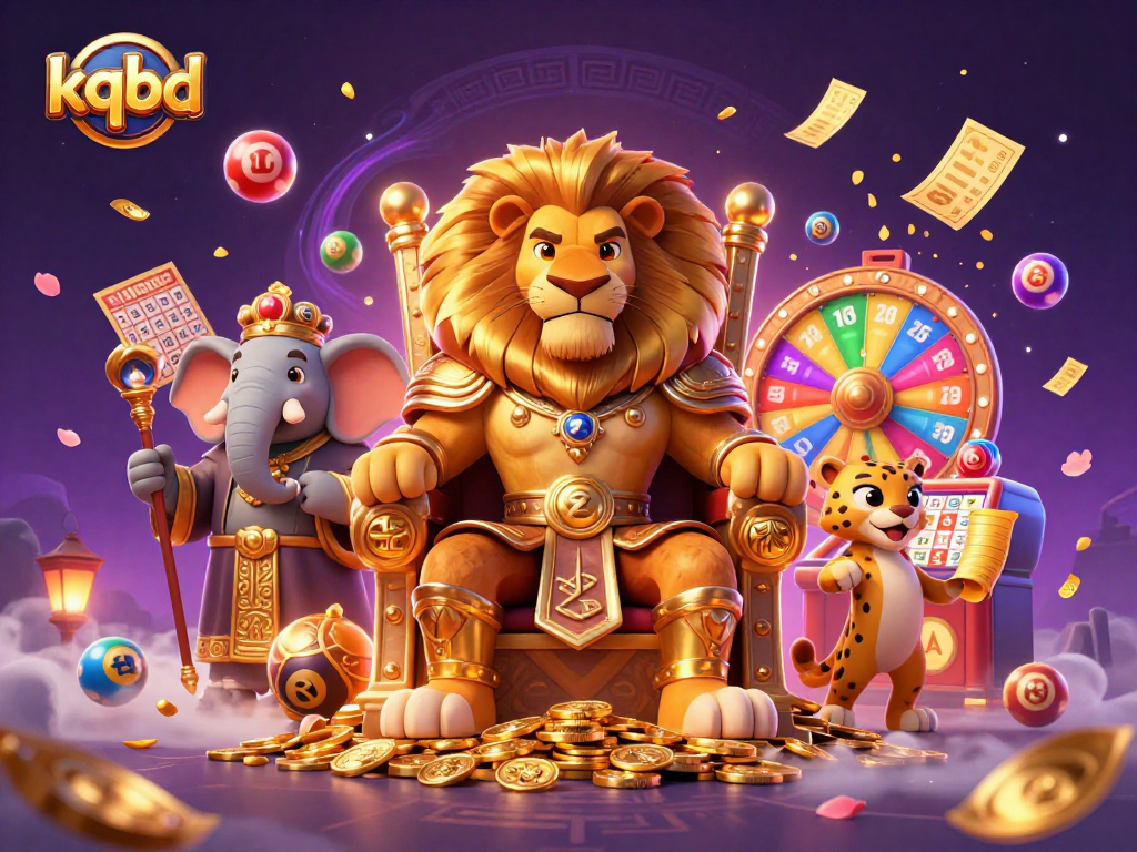 Experience thrilling kqbd action with a lion king surrounded by dynamic lottery elements.