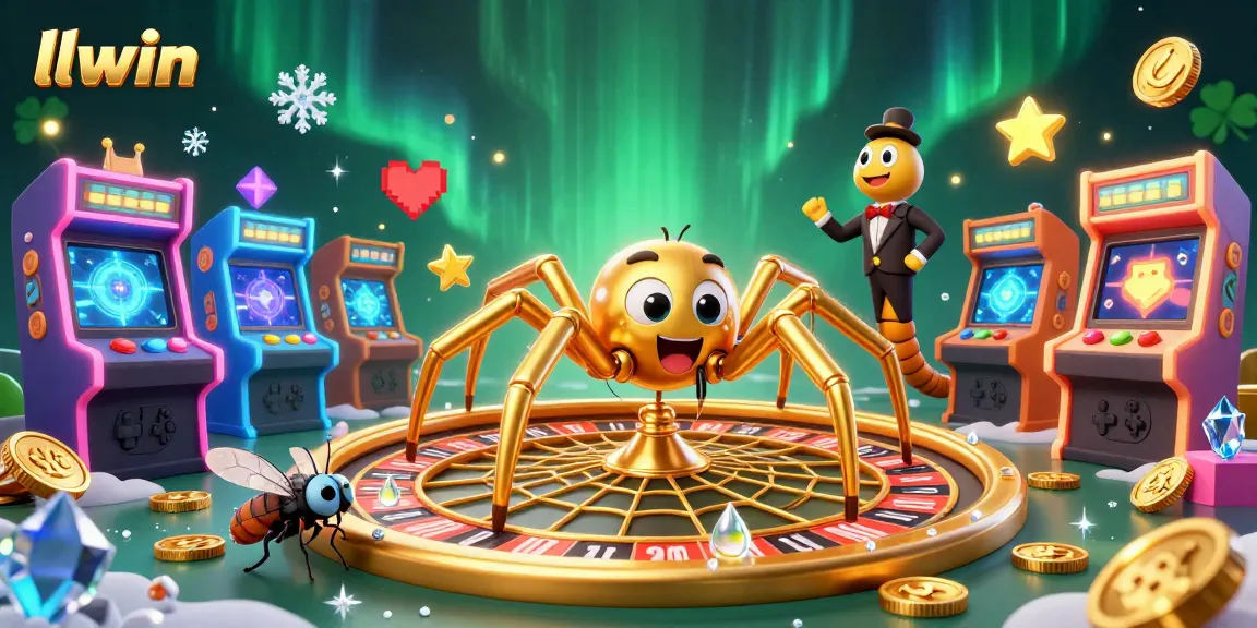 Engage in thrilling gameplay at llwin with a 3D casino illustration featuring a spider and centipede croupier in an electrifying scene.