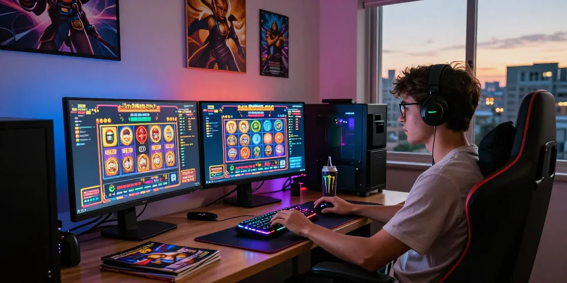 Engaged player exploring slot gacor games on desktop with colorful graphics.