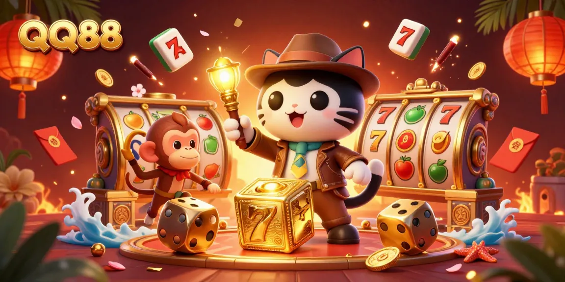 Engage with QQ88 as the exploring cat and monkey discover exciting casino treasures!