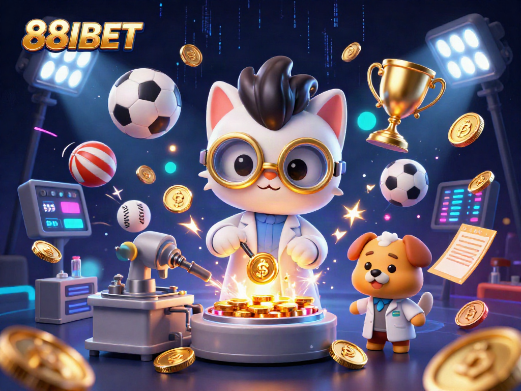 Experience the thrill of 88IBET with dynamic sports-themed casino elements and whimsical characters.