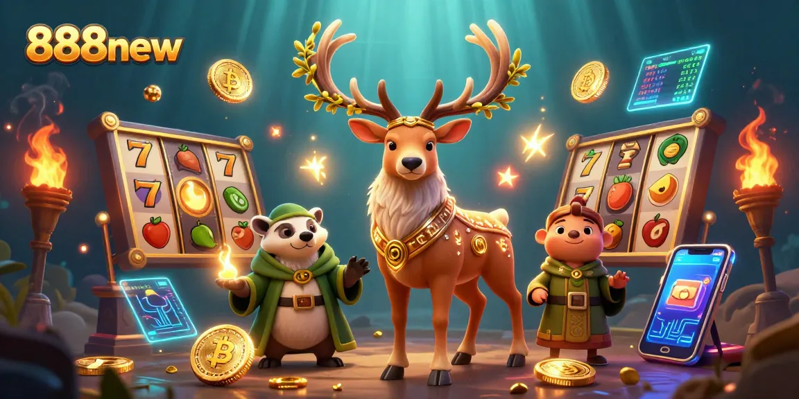 Experience thrilling gameplay with 888new, showcasing colorful slot elements and enchanting characters.